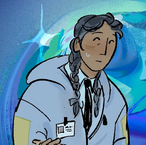Icon of a girl in a jacket hunched in front of a blue planet. Page linked contains another matching image.