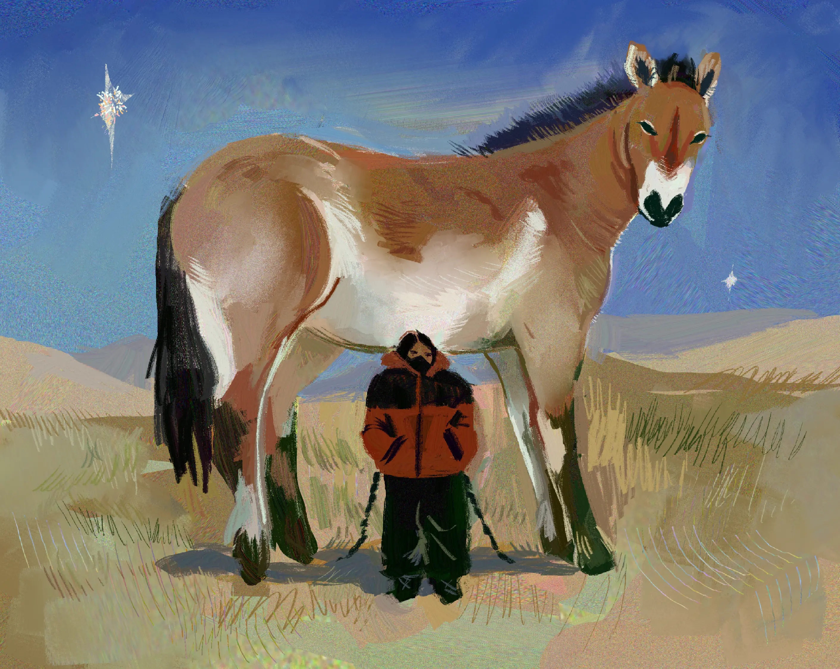 A megafauna horse standing in the plains.